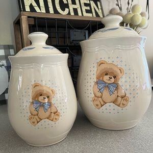 Vintage TIENSHAN STONEWARE Theodore Country Bear Ceramic Canister Set